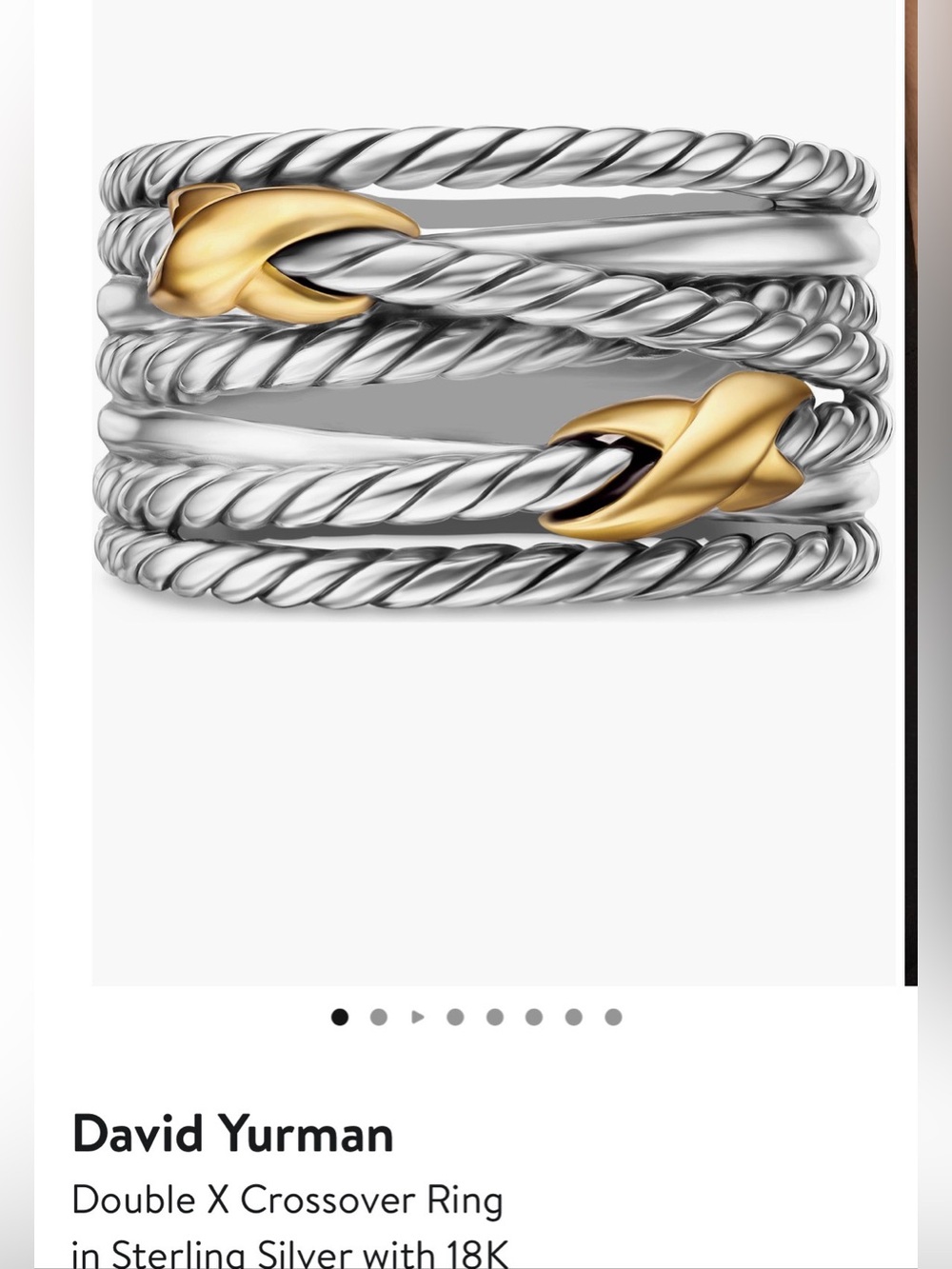 David Yurman 
Double X Crossover Ring in Sterling Silver with 18K Yellow Gold